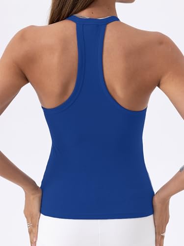 Image of Danysu V Neck Racer Back Tank Top for Women Padded Ribbed Long Tank Fitted Basic Cami Tops