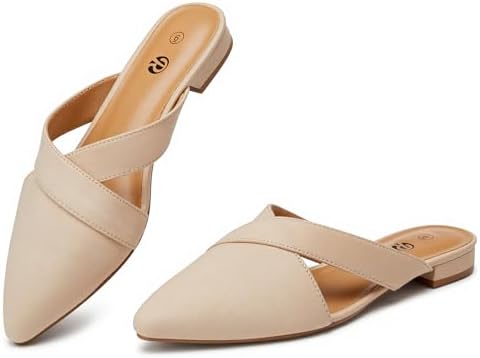 Rekayla Women’s Mules Closed Pointed Toe Backless Loafer Shoes for Women Nude