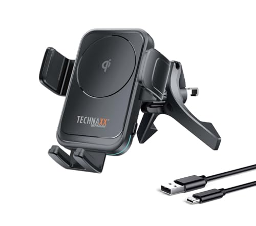 Technaxx Tx-322, Caricabatterie Wireless Da 15 W Per Auto E Supporto Per Telefono Con Montaggio Per La Bocchetta D’Aria Per Ricarica Rapida Qi - Rotaz