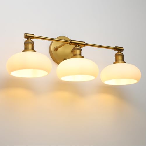 Pathson 3-Lights Milky Bathroom Wall Sconces, Hardwired Triple Head Glass Wall Vanity Light...