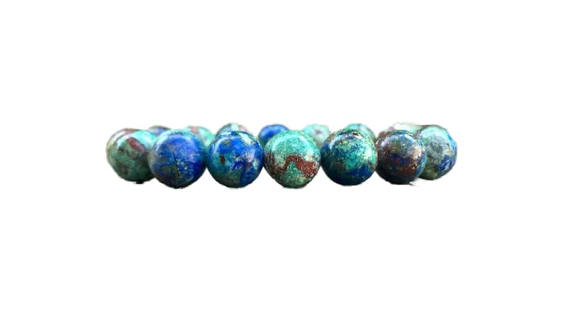 Bracelet azurite et malachite 12mm en pierres naturelles véritables pour homme et femme