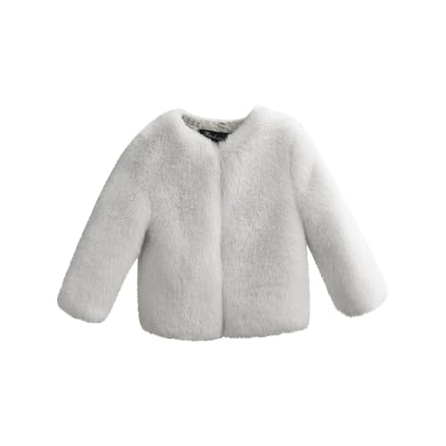 Girls Faux 𝐅𝘂𝗿 Coat Jacket Princess Bridesmaid Long Sleeves Cardigan Wedding 𝐏𝐚𝗿𝐭𝐲 Winter (White, 3-4 Years)