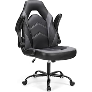 Sweetcrispy Computer Gaming Desk Chair – Ergonomic PU Leather with Comfy Lumbar Support, Height Adjustable Rolling Desk with Flip-up Armrests, for Home and Office