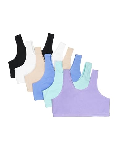 Fruit of the Loom Girls Cotton Built -Up Stretch Sports Bra Aruba Blue/Hyacinth/Cornflower Blue/Light Nude/White/Black 34