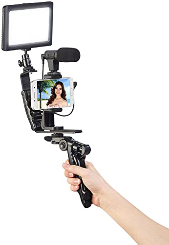 Somikon Vlog Set: 4-teiliges Vlogging-Set mit LED-Leuchte, Mikrofon, Stativ & Halterung (Mikrofon für Smartphone) – Bild 5