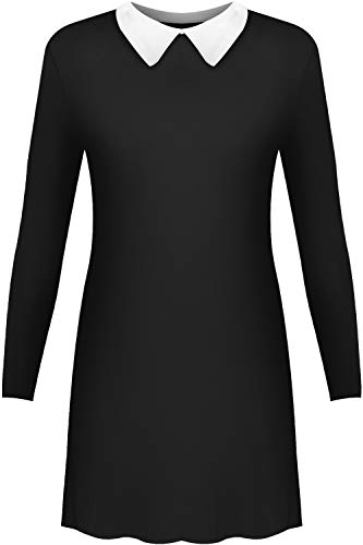 WearAll - Plain Kragen Kurz Stretch Langarm Ausgestelltes Ladies Swing-Kleid - Schwarz - 40-42 Cover