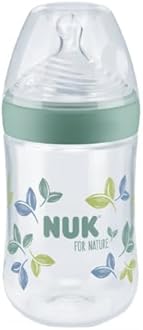 NUK for Nature Baby Bottle | Medium Teat | 260 ml | Breast-Like Ant-Colic Silicone Teat | Temperature Control | Sustainable, BPA-Free Materials | Green