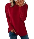 Moletom feminino de manga longa leve gola redonda macia básica de malha solta pulôver top 2025 roupas modernas outono 2025, Vermelho, P