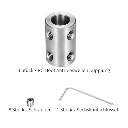 QUARKZMAN Starre Schraubenkupplung 6mm bis 8mm Wellenkupplung L22mm x D14mm Stahlverbindungsstück Kupplung Set für 3D-Drucker DIY-Encoder mit 16 Schrauben Sechskantschlüssel, 4 Stück