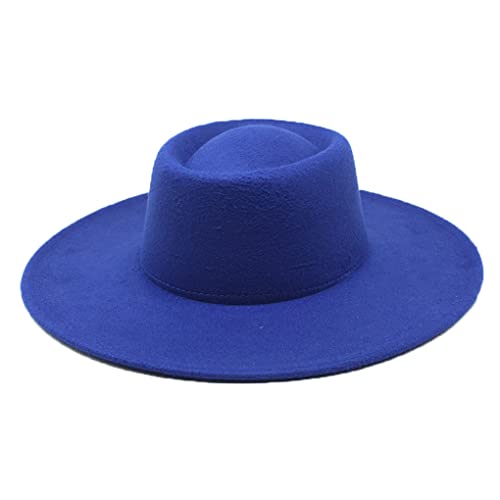 9.5CM Big Wide Brim Fedora Hat for Women Fashion Autumn Winter Felt Church Hats Wedding Dress Jazz Cap Royal Blue 57-59CM