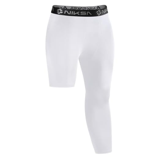 Niksa 1/2 Pack Men's Compression Pants, 3/4 One Leg Compression Tights Men Basketball Leg Sleeve Athletic Base Layer Leggings White