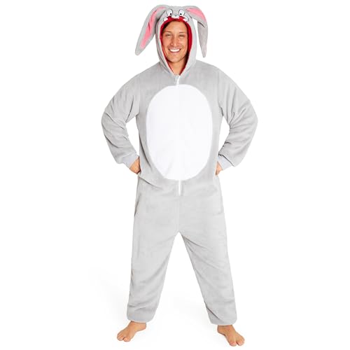 Looney Tunes Adult Pyjamas for Men Teenagers Bugs Bunny Hooded Fluffy Fleece Pyjamas For Men M-2XL Gifts for Men (Grey Bugs Bunny, S)