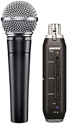 Shure SM58 Cardioid Dynamic Vocal Microphone with X2u XLR-to-USB Signal Adapter for Zero-Latency Monitoring (Real-Time Playback), 3m USB Cable, A25D Mic Clip and Two Storage Bags (SM58-X2U)