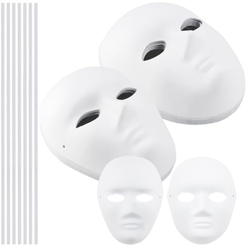 MAKTSAM 30 PCS White Paper Mask, White Full Face Party Mask with Straps, Men Women Pulp Blank Masquerade Masks for Cosplay Dance Party