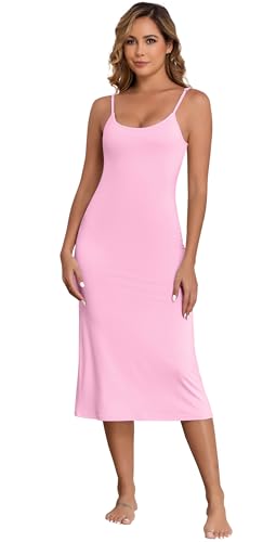Image of Long Slip Dress for Women Adjustable Spaghetti Straps Full Slip for Women Under Dresses Cami Midi Dresses Nightgown