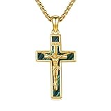OHAYOO Kreuz Kette für Herren - 925 Silber Kruzifix Kreuzanhänger mit Abalone/Türkis/Malachit/Lapislazuli & Edelstahlkette - Christliche Silber Kette für Männer
