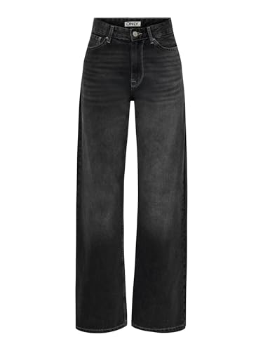 Jean Onlmaddie-O Hw Wide DNM Tai317 ONLY taille haute en denim noir délavé souple
