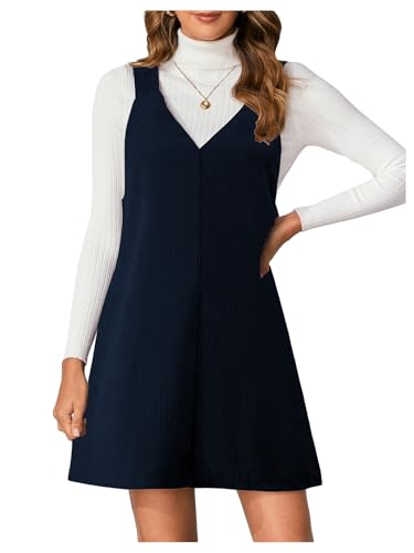 Image of Milumia Women V Neck Corduroy Overall Dress 2026 Spring Mini Pinafore Jumper Dress