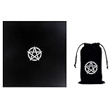 Kurop ペンタグラム タロットクロス 50cm×50cm 五芒星 ポーチ 2点セット (黒)