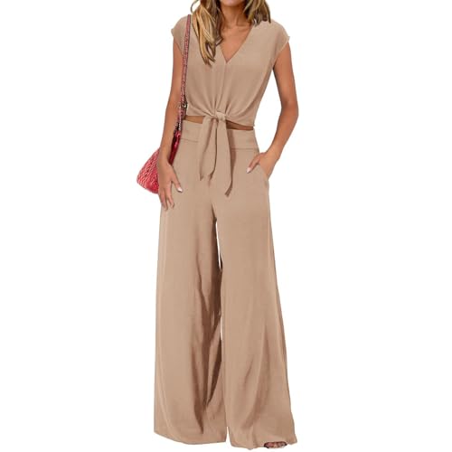 Ensemble femme élégant col en V amropi avec pantalon large