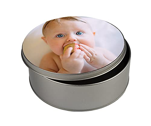 ORWONet - runde Fotodose selbst gestalten | Blechdose Bedrucken | Ø 15,0 x 5 cm | Dosen Bedrucken als Keksdose | Foto-Dose zum Verschenken Cover
