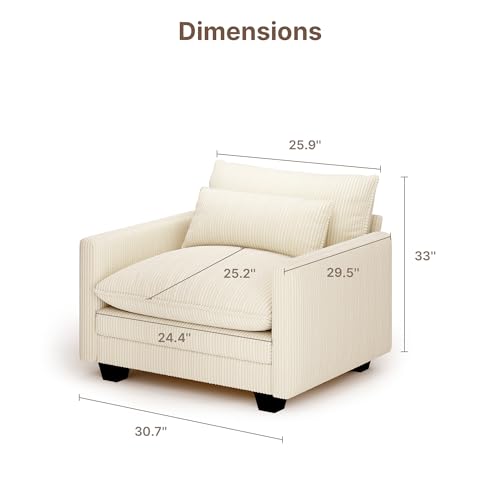 Image of Gizoon Cloud Accent Chair with Washable Cover, Corduroy Single Sofa Chair with Comfy Deep Seat, Modern Armchair with Pillow for Living Room Bedroom, Beige