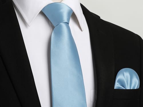 Image of Enlision Mens Ties Solid Color Satin Necktie Ties for men Handkerchief Cufflinks Pocket Squares for Wedding