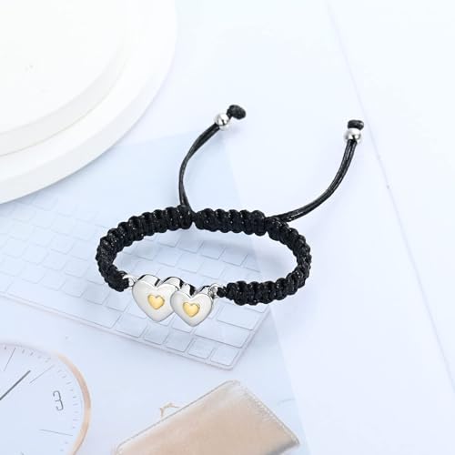 QGJNSGC Double Heart Cremation Bracelet for Women Urn Ash Bracelet Forever in My Heart Urn Memorial Jewelry for Loss of Loved Ones Pet Funeral Keepsake Gift (Silver-gold) - Image 3