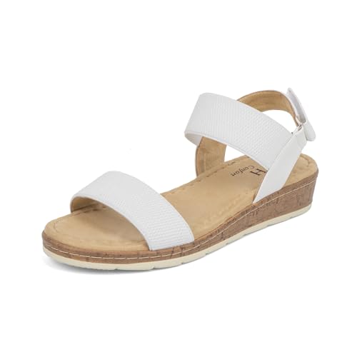 Image of VJH confort Women's Flat Sandals Open Toe Elastic Ankle Strap Slip on Comfy Low Wedge Sandals