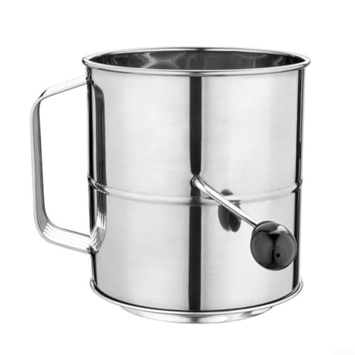 Tamiz de harina de acero inoxidable con manivela giratoria para tamizar ingredientes rápido y fácil (8 tazas)