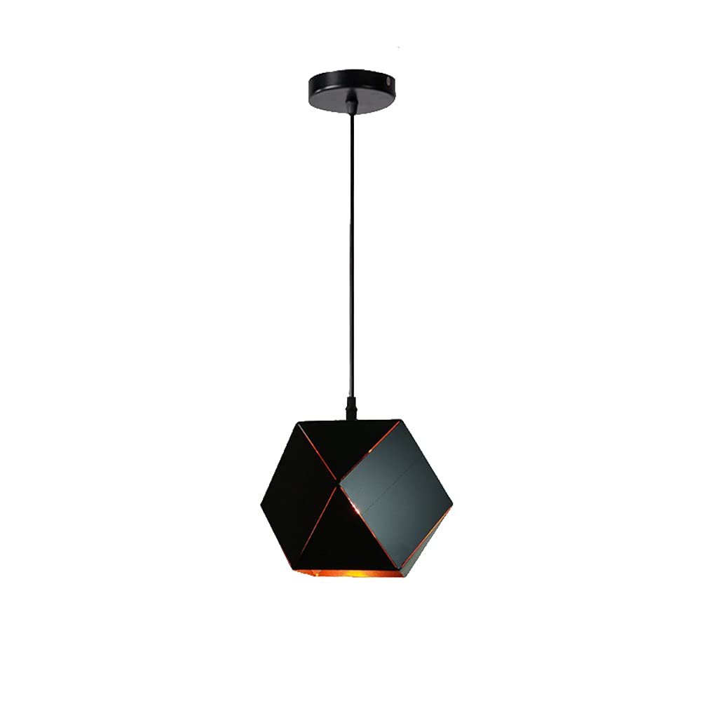 Lámpara de techo vintage E27 con pantalla de metal geométrica negra y diseño calado