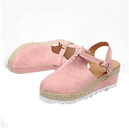 XBCDX Sandalias de cuña para Mujer Sandalias de Plataforma con Punta Cerrada de Verano Sandalias de Moda para Mujer Zapatos para Caminar Antideslizante Slingback Correa para el Tobillo A Cover