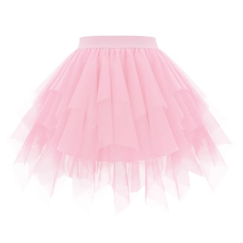 OBBUE Damen Karneval Tüll Rock 1950er Rockabilly Petticoat Tütü Rock Ballett Tütüs für Christmas Party Abschlussfeier Pink M