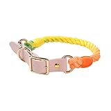 Lucky Monet Comfortable Cotton Dog Collar Adjustable Braided Cotton Multi-Color Rope Leash Collar wi
