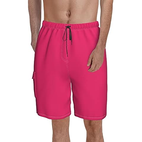 TENMET Men's Beach Shorts Swim Trunk Mesh Lining Quick Dry Side Pockets Casual Surf Yoga Water Jogging Training Lightweight, Rose Red Color, X-Large Cover