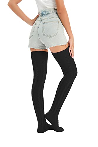 Image of YELAIVP Women's Thigh High Socks Over Knee Cable Knit Boot Stockings Winter Long Warm Leg Warmers