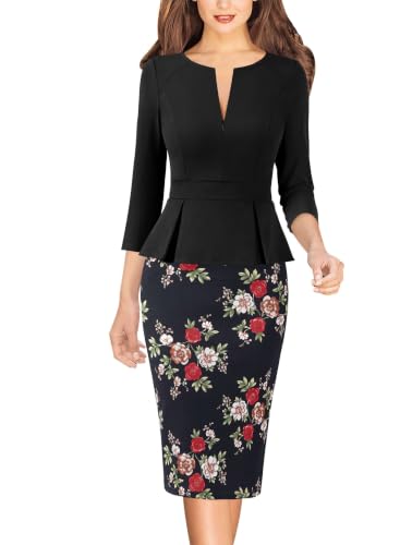 Image of VFSHOW Womens Work Business Office Front Zipper Peplum Church Sheath Dress
