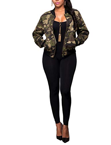 xxxiticat Women's Camo Jacket Long Sleeve Zipper Down Army Fatigue Graphic Cargo Trendy Green Camouflage Bomber Coat2