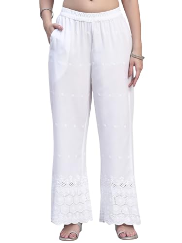 Image of SHOPPING QUEEN Women's Cotton Embroidered Chikankari Palazzo