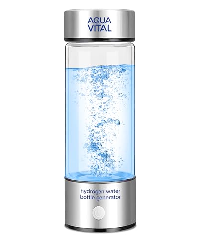 Aqua Vital Hydrogen Water Bottle 2026 Generator 16 oz/470 ml SPE-PEM Ionized H₂ Hydration Bottle USB-C Rechargeable Glass Flask with Auto Shut-Off Portable Sports & Travel Hydrogenated Water Machine