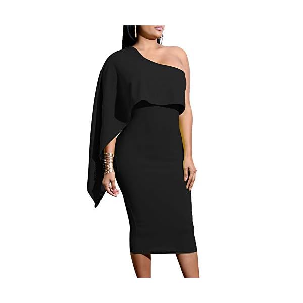 GOBLES-Womens-Summer-Sexy-One-Shoulder-Ruffle-Bodycon-Midi-Cocktail-Dress GOBLES Women's Summer Sexy One Shoulder Ruffle Bodycon Midi Cocktail Dress Black