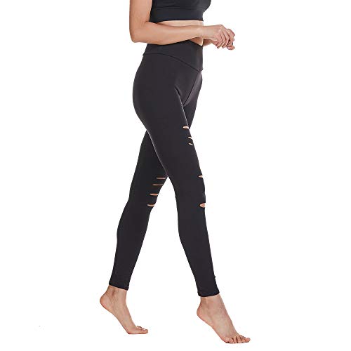 Foxwish High Waist Yoga Pants Cutout Ripped Skinny Leggings For Women Super Soft And Comfortable Black M #TOP4
