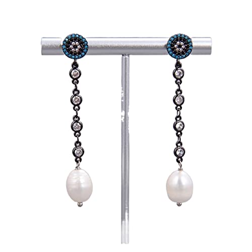 Boucles d'oreilles en perle de riz blanche naturelle et métaux nobles CZ