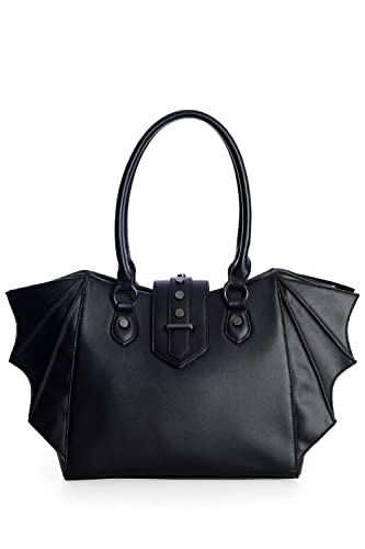 Lost Queen Women's Gothic Annabelle Bat Handbag Winged Crossbody Purse Black Shoulder Bag