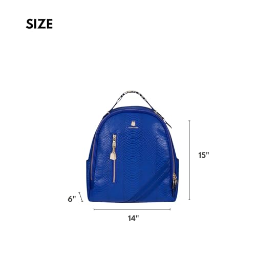 Image of Tote&Carry Apollo BFF Backpack for Women, Vegan Leather, Water-Resistant, Carry-On Luggage for Travel, Work & Daily Use (Snake Skin, Royal Blue)