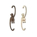 BOOMLATU Vintage Heavy Duty Cast Iron Monkey Hooks Set of 2, Decorative S Hooks for Plant Hanger Bir