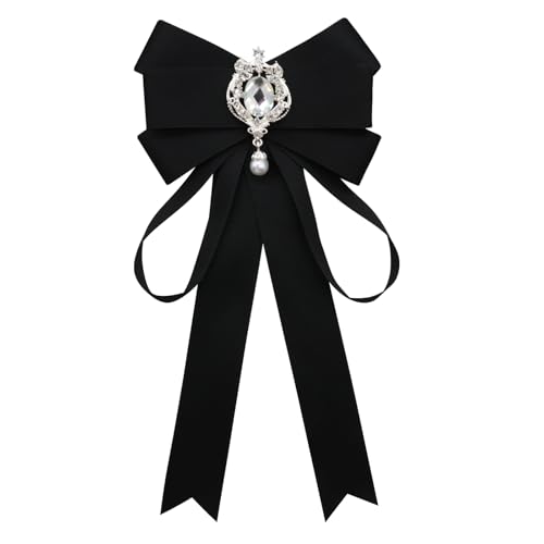 Image of LJBFNN Womens Bow Tie, Black Ribbon Bow Tie for Women, Clip on Adjustable Rhinestone Bowtie for School Uniforms Wedding