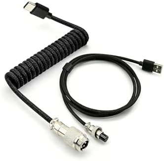 Custom Coiled USB C Cable for Gaming Keyboard, Double-Sleeved Mechanical Keyboard Cable with Detachable Metal Aviator,USB-C to USB-A (1.8 M,Black)