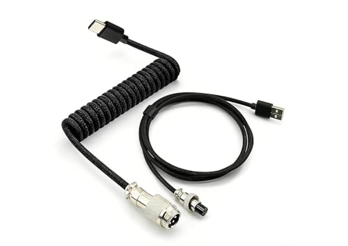 UIGOCLE Custom Coiled USB C Cable for Gaming Keyboard, Double-Sleeved Mechanical Keyboard Cable with Detachable Metal Aviator,USB-C to USB-A (1.8 M,Black)