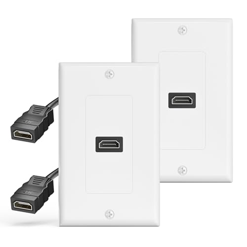 VCELINK HDMI Wall Plate 1-Port 4K HDMI Wall Plate with Pigtail Supports 4K@60 Hz HDR ARC HDMI Outlet for Home Theater (2 Pack)